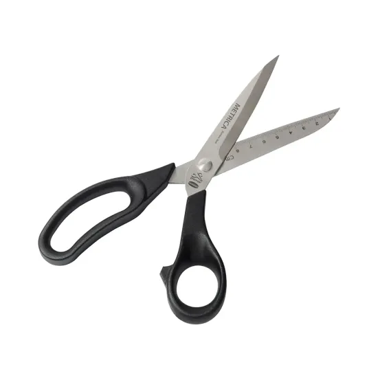 Foarfeca de croitorie de uz casnic si profesional din otel inoxidabil, cu rigla in cm gravata pe lama interioara, manere inegale, Premax, 26cm (10-15/64")