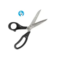 Foarfeca de croitorie de uz casnic si profesional din otel inoxidabil, cu rigla in inch gravata pe lama interioara, manere inegale, pentru mana stanga, Premax, 22cm (8-3/4″)
