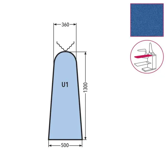 Husa U1 pentru masa de calcat, snur de prindere la varf, 100% poliester, 1.300x500x360mm, albastru