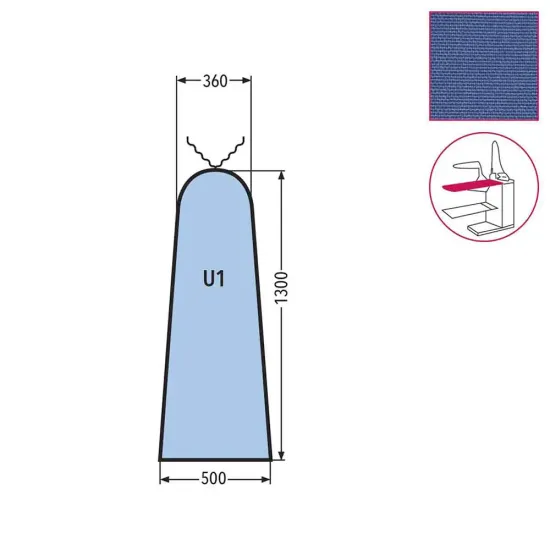 Husa U1 pentru masa de calcat, snur de prindere la varf, 100% poliester, 1.300x500x360mm, albastru inchis