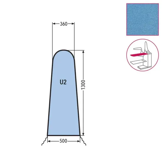 Husa U2 pentru masa de calcat, snur de prindere la baza, 100% poliester, 1.300x500x360mm, albastru cerului