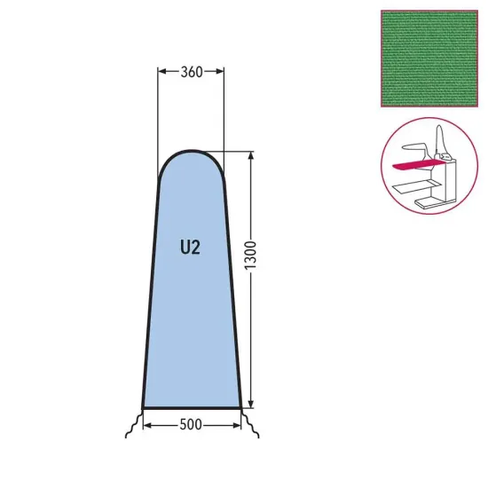 Husa U2 pentru masa de calcat, snur de prindere la baza, 100% poliester, 1.300x500x360mm, verde