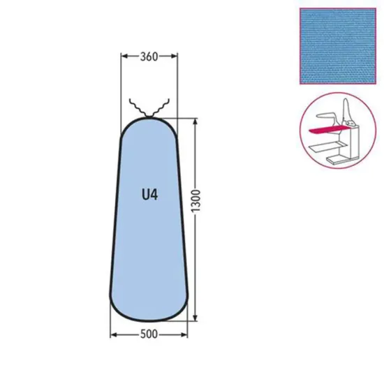Husa U4 pentru masa de calcat, snur de prindere la varf, 100% poliester, 1.300x500x360mm, albastru cerului