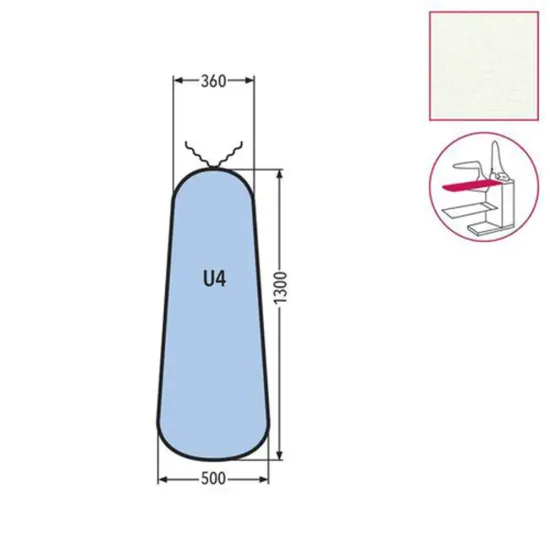 Husa U4 pentru masa de calcat, snur de prindere la varf, 100% poliester, 1.300x500x360mm, alb