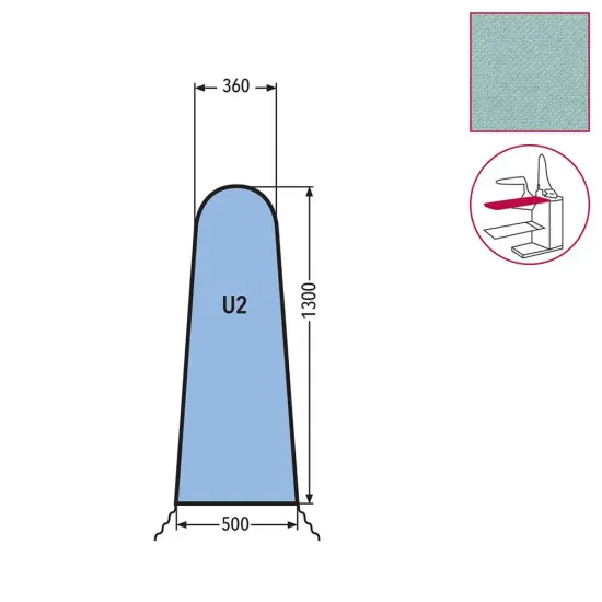 Husa U2 pentru masa de calcat, snur de prindere la varf, 100% poliester stretch, 1.300x500x360mm, verde