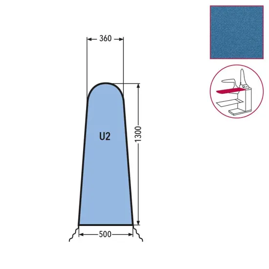 Husa U2 pentru masa de calcat, snur de prindere la varf, 100% poliester stretch, 1.300x500x360mm, albastru cerului