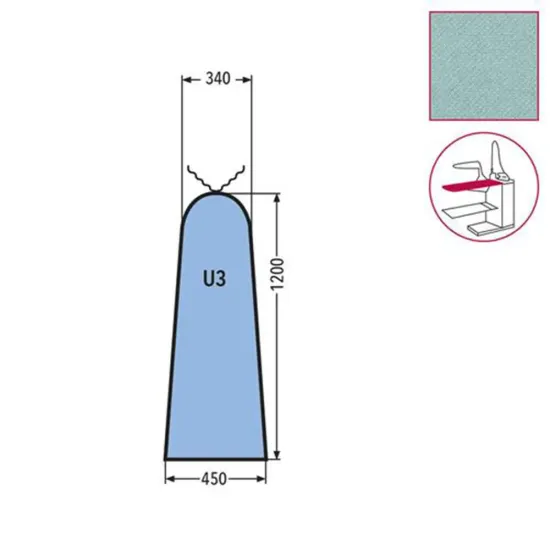 Husa U3 mica pentru masa de calcat, snur de prindere la varf, 100% poliester stretch, 1.200x450x340mm, verde