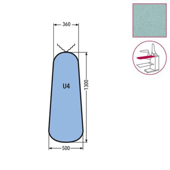 Husa U4 pentru masa de calcat, snur de prindere la varf, 100% poliester stretch, 1.300x500x360mm, verde