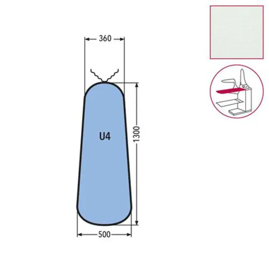 Husa U4 pentru masa de calcat, snur de prindere la varf, 100% poliester stretch, 1.300x500x360mm, alb
