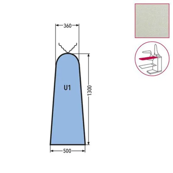 Husa U1 pentru masa de calcat, snur de prindere la varf, tesatura tricotata ingnifuga Nomex, 1.300x500x360mm, alb