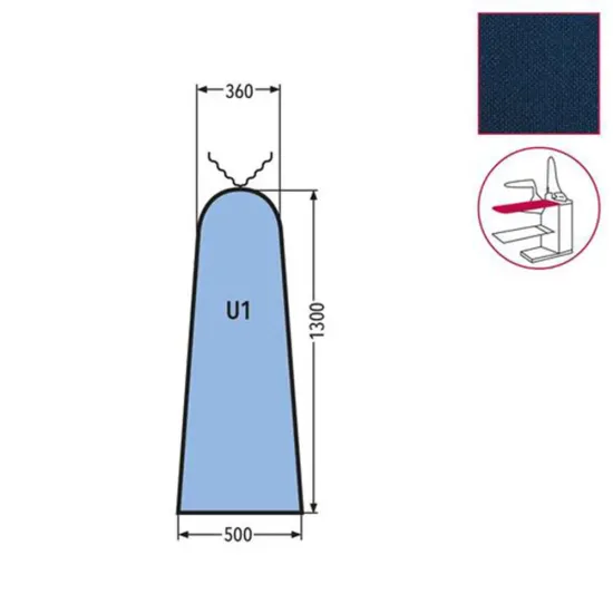 Husa U1 pentru masa de calcat, snur de prindere la varf, tesatura tricotata ingnifuga Nomex, 1.300x500x360mm, albastru