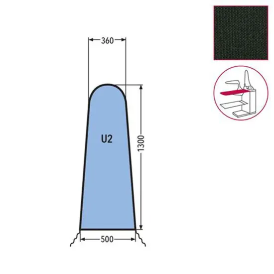 Husa U2 pentru masa de calcat, snur de prindere la baza, tesatura tricotata ingnifuga Nomex, 1.300x500x360mm, verde