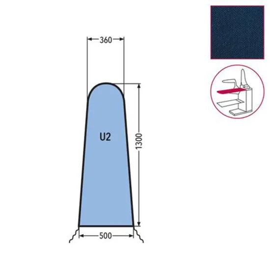 Husa U2 pentru masa de calcat, snur de prindere la baza, tesatura tricotata ingnifuga Nomex, 1.300x500x360mm, albastru