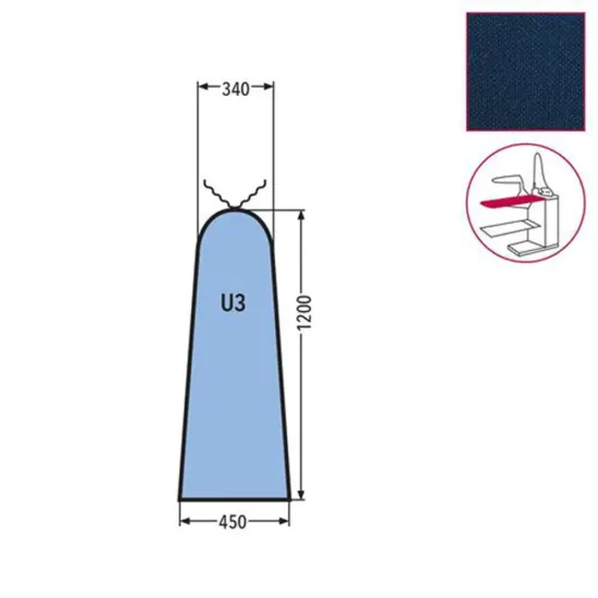 Husa U3 mica pentru masa de calcat, snur de prindere la varf, tesatura tricotata ingnifuga Nomex, 1.200x450x340mm, albastru