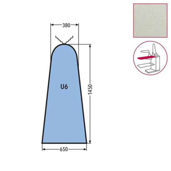 Husa U6 MAXI pentru masa de calcat, snur de prindere la varf, tesatura tricotata ingnifuga Nomex, 1.450x650x380mm, alb