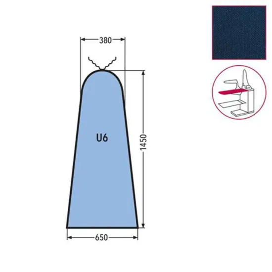 Husa U6 MAXI pentru masa de calcat, snur de prindere la varf, tesatura tricotata ingnifuga Nomex, 1.450x650x380mm, albastru