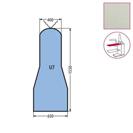 Husa U7 DOB pentru masa de calcat, snur de prindere la varf, tesatura tricotata ingnifuga Nomex, 1.550x650x400mm, alb