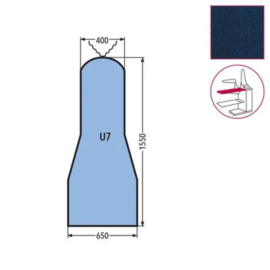 Husa U7 DOB pentru masa de calcat, snur de prindere la varf, tesatura tricotata ingnifuga Nomex, 1.550x650x400mm, albastru