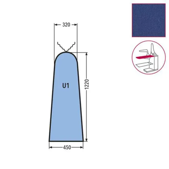 Husa U1 pentru masa de calcat, snur de prindere la varf, 65% poliester, 35% bumbac, 1.220x450x320mm, albastru