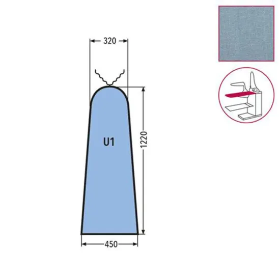 Husa U1 pentru masa de calcat, snur de prindere la varf, 65% poliester, 35% bumbac, 1.220x450x320mm, albastru cerului