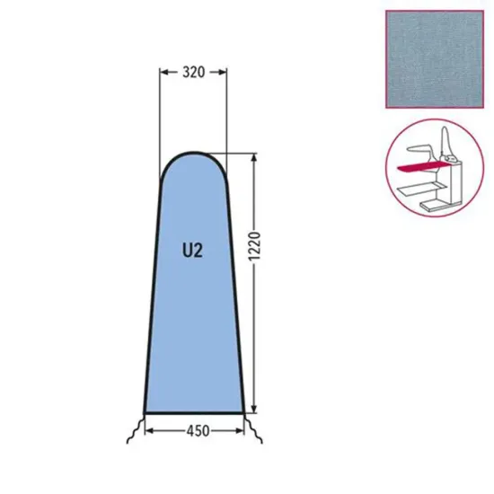 Husa U2 pentru masa de calcat, snur de prindere la baza, 65% poliester, 35% bumbac, 1.220x450x320mm, albastru cerului