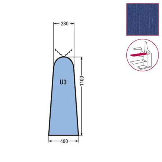 Husa U3 mica pentru masa de calcat, snur de prindere la varf, 65% poliester, 35% bumbac, 1.100x400x280mm, albastru