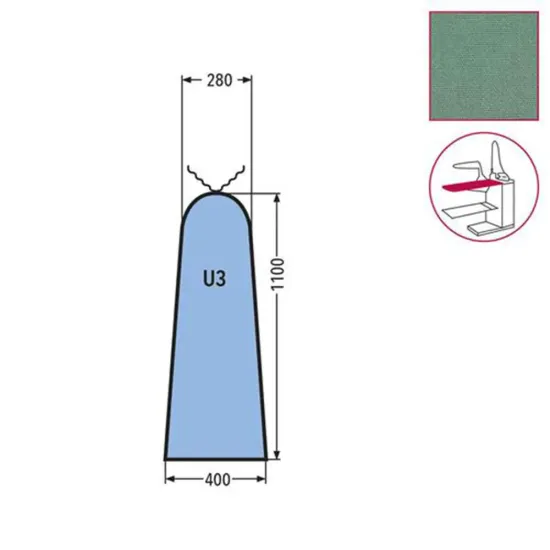 Husa U3 mica pentru masa de calcat, snur de prindere la varf, 65% poliester, 35% bumbac, 1.100x400x280mm, verde