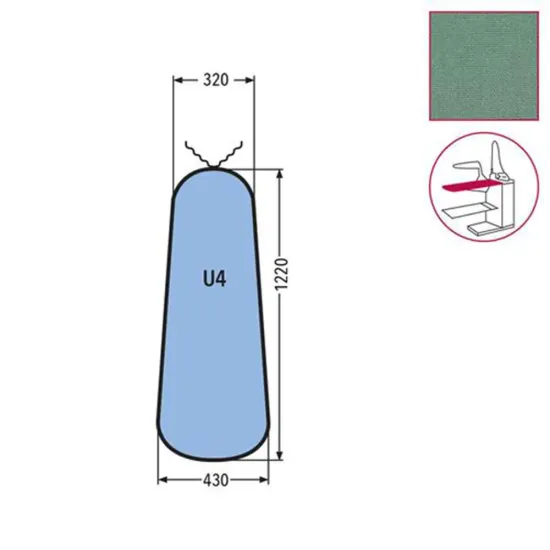 Husa U4 pentru masa de calcat, snur de prindere la varf, 65% poliester, 35% bumbac, 1.220x430x320mm, verde