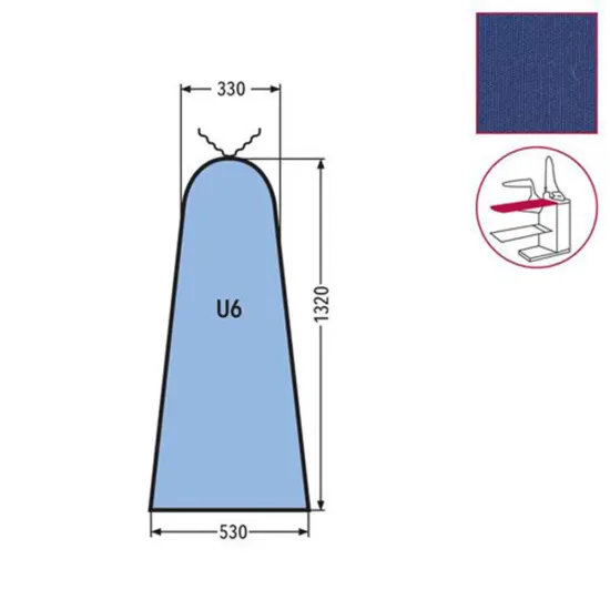 Husa U6 MAXI pentru masa de calcat, snur de prindere la varf, 65% poliester, 35% bumbac, 1.320x530x330mm, albastru