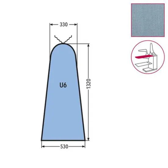 Husa U6 MAXI pentru masa de calcat, snur de prindere la varf, 65% poliester, 35% bumbac, 1.320x530x330mm, albastru cerului