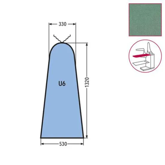 Husa U6 MAXI pentru masa de calcat, snur de prindere la varf, 65% poliester, 35% bumbac, 1.320x530x330mm, verde