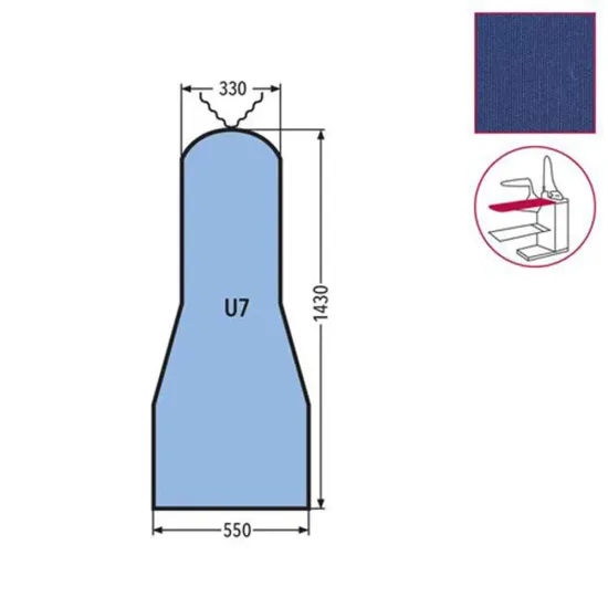 Husa U7 DOB pentru masa de calcat, snur de prindere la varf, 65% poliester, 35% bumbac, 1.430x550x330mm, albastru