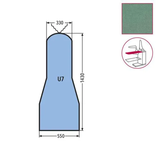 Husa U7 DOB pentru masa de calcat, snur de prindere la varf, 65% poliester, 35% bumbac, 1.430x550x330mm, verde