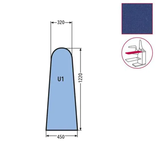 Husa U1 pentru masa de calcat, prindere cu fermoar, 65% poliester, 35% bumbac, 1.220x450x320mm, albastru
