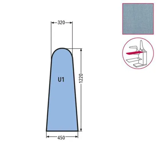 Husa U1 pentru masa de calcat, prindere cu fermoar, 65% poliester, 35% bumbac, 1.220x450x320mm, albastru cerului