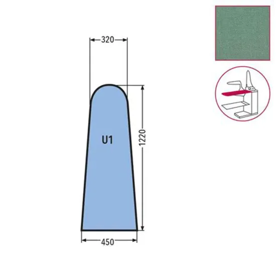 Husa U1 pentru masa de calcat, prindere cu fermoar, 65% poliester, 35% bumbac, 1.220x450x320mm, verde