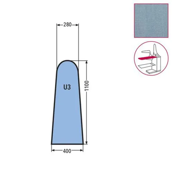 Husa U3 pentru masa de calcat, prindere cu fermoar, 65% poliester, 35% bumbac, 1.100x400x280mm, albastru cerului