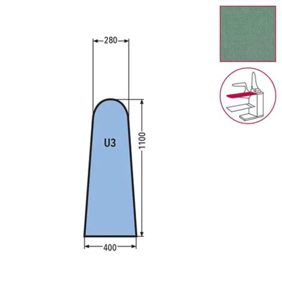 Husa U3 pentru masa de calcat, prindere cu fermoar, 65% poliester, 35% bumbac, 1.100x400x280mm, verde