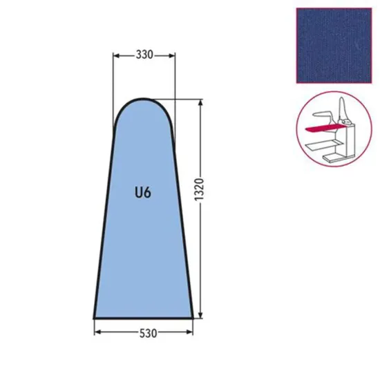 Husa U6 pentru masa de calcat, prindere cu fermoar, 65% poliester, 35% bumbac, 1.320x530x330mm, albastru