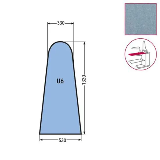 Husa U6 pentru masa de calcat, prindere cu fermoar, 65% poliester, 35% bumbac, 1.320x530x330mm, albastru cerului