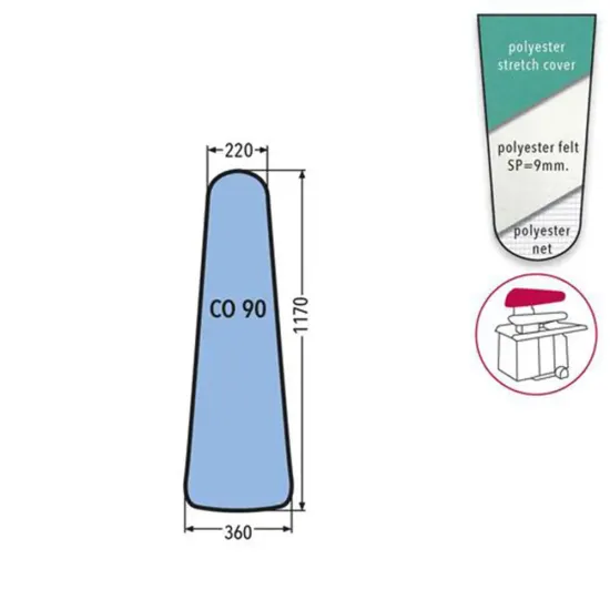 Husa CO 90 PRONTO-STIRO pentru capac presa, 100% poliester, cu pasla grosime 9mm, 1.170x360x220mm, verde