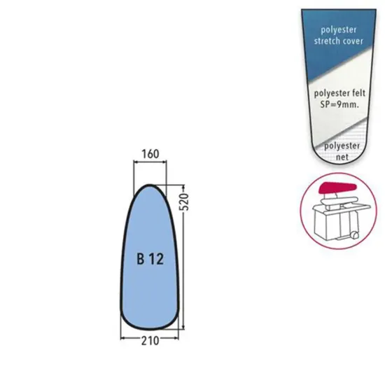 Husa B 12 PRONTO-STIRO pentru capac presa, 100% poliester, cu pasla grosime 9mm, 520x210x160mm, albastru cerului