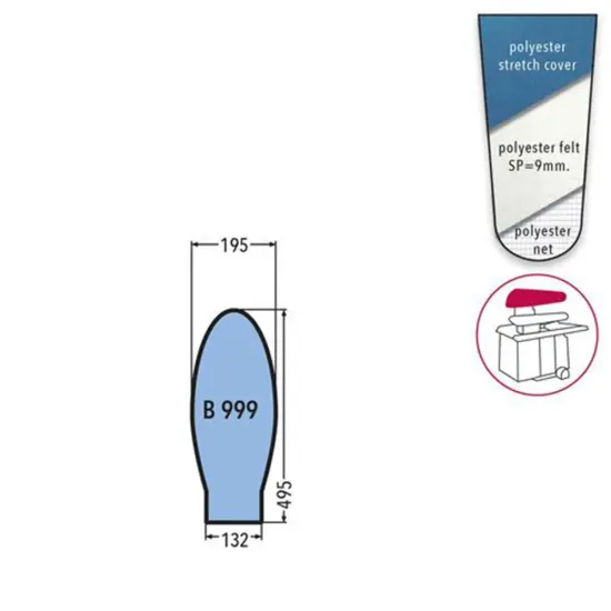 Husa B 999 PRONTO-STIRO pentru capac presa, 100% poliester, cu pasla grosime 9mm, 132x495x195mm, albastru cerului