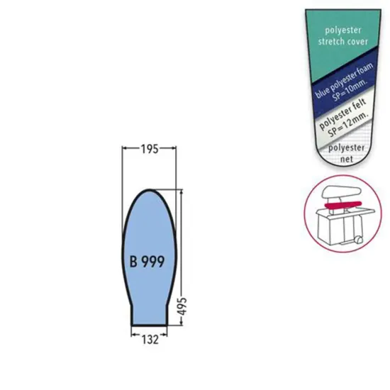 Husa B 999 PRONTO-STIRO pentru presa, 100% poliester stretch, cu pasla grosime 12mm + spuma siliconata grosime 10mm, 495x132x195mm, verde