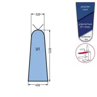 Husa U1 PRONTO-STIRO pentru masa de calcat, snur de prindere la varf, poliester cu spuma siliconata grosime 10mm, 1.220x450x320mm, albastru