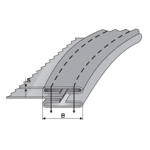 Dispozitiv pentru aplicat benzi, materiale medii/groase, pentru masini de cusut plane cu 2 ace, intrare 50-76mm, iesire 30-50mm