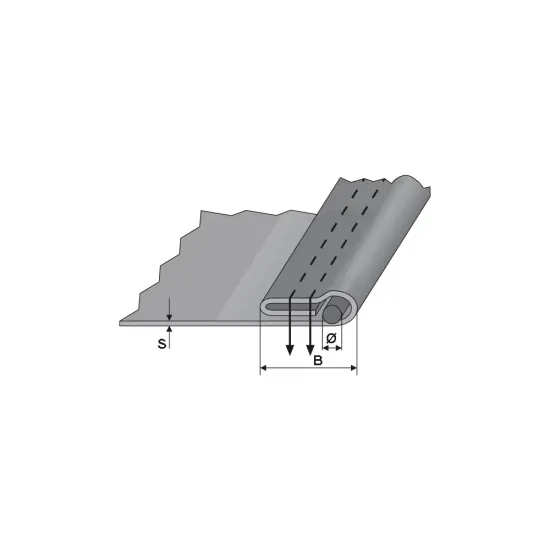 Dispozitiv dubla intoarcere superioara pentru inserarea unui cordon, pentru masini plane cu 1 sau 2 ace, materiale medii, Ø cordon max. 8mm, iesire 18mm