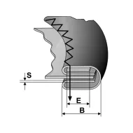 Dispozitiv bordator pentru masini plane de zig-zag, cu dubla intoarcere, inserat elastic 3-15mm, intrare 18-47mm, iesire 4-16mm