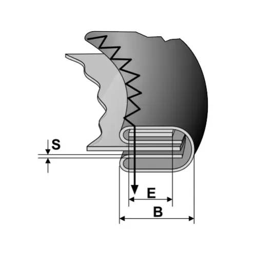 Dispozitiv bordator pentru masini plane de zig-zag, cu dubla intoarcere, inserat elastic 4-15mm, intrare 20-47mm, iesire 5-16mm