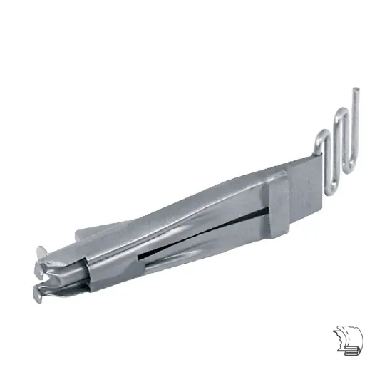 Dispozitiv bordator in unghi  (95°) cu dubla intoarcere pentru masini industriale de cusut cu triplu transport, intrare 20-40mm, iesire 5-13mm, grosime material bordat 4-7mm